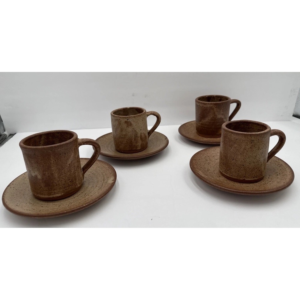 Vtg (4) African Ceram Kloto Togo Glaze Pottery Cup And Saucer Hand Made Signed